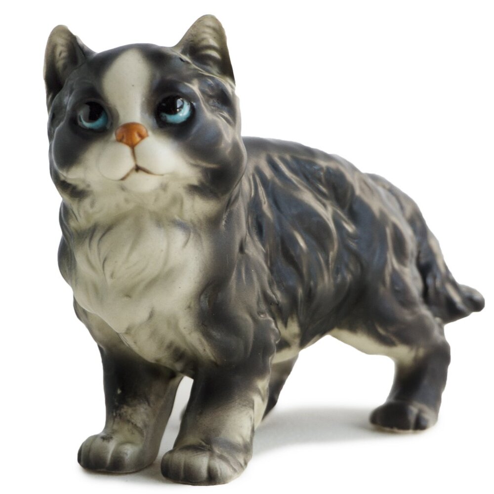 Vintage Tuxedo Black and White Ceramic Cat Figurine
